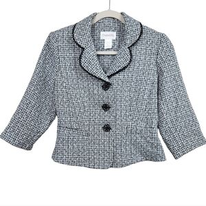 Chadwicks Black White Tweed Style Blazer Jacket Women's Size 4P Petite